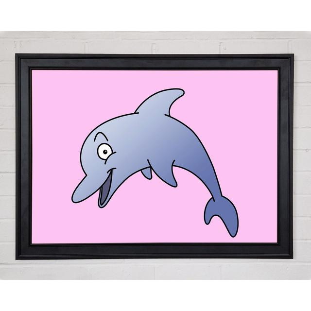 Gerahmtes Leinwandbild Happy Dolphin in Rosa Haus am Meer Format: Poster mit schwarzem Rahmen, Größe: 59,7 cm H x 84,1 cm B x 1,5 cm T on Productcaster.