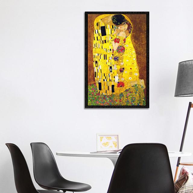 The Kiss by Gustav Klimt - Painting on Canvas Three Posts Format: Black Floater Framed, Size: 101.6cm H x 66.04cm W x 3.81cm D on Productcaster.