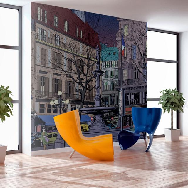 Dusk Over a Parisian Square 1.54m x 200cm Wallpaper East Urban Home on Productcaster.