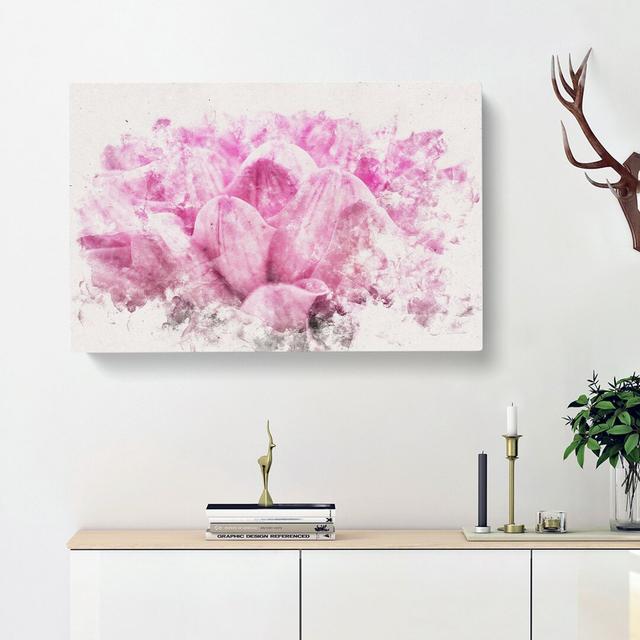 Pink Petals of a Chrysanthemum Watercolour - Wrapped Canvas Graphic Art Print East Urban Home Size: 60cm H x 91cm W x 4cm D on Productcaster.