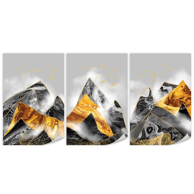 Contrasting Mountains - 3 Piece Graphic Art Set on Canvas Clock Canvas Format: Unframed, Size: 100cm H x 225cm W x 0.1cm D on Productcaster.