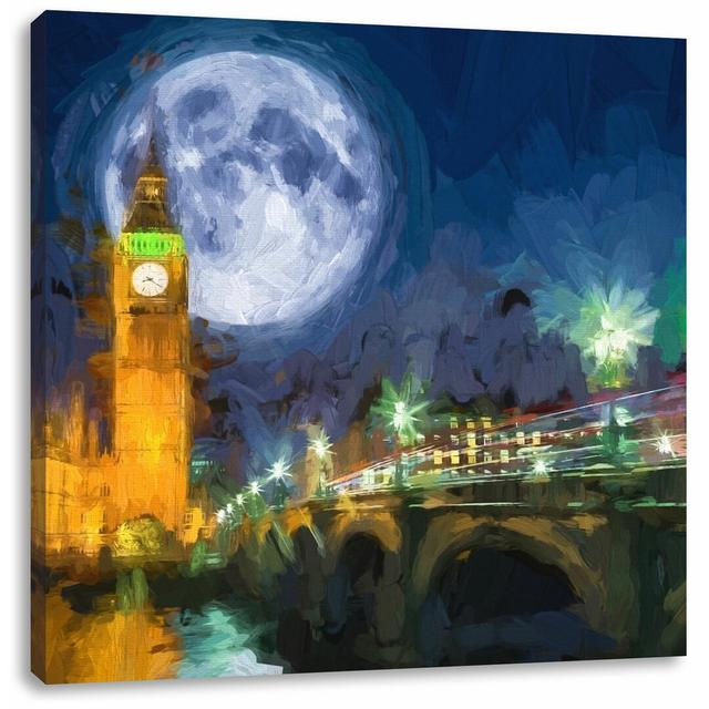 Leinwandbild Quadratisch Big Ben vor dem Mond in London East Urban Home Größe: 60 cm H x 60 cm B on Productcaster.