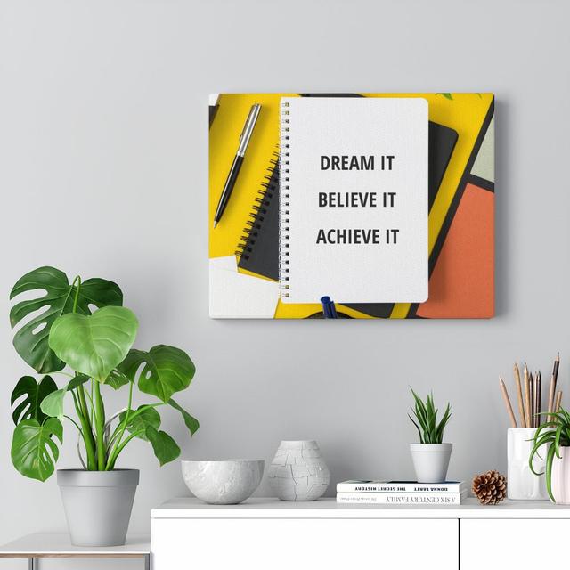 Dream It Believe It Achieve It - Wrapped Canvas Typography Blue Elephant Size: 30cm H x 41cm W on Productcaster.