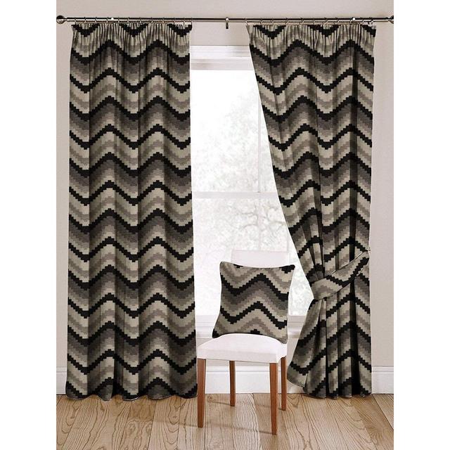 Zenaida Navajo Pencil Pleat Blackout Thermal Curtains (Set of 2) Natur Pur Colour: Black/Grey, Panel Size: 167 W x 182 D cm on Productcaster.