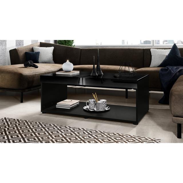 Mcbeth Floor Shelf Coffee Table with Storage Metro Lane Colour (Table Base): Matte Black, Colour (Table Top): High-Gloss Black on Productcaster.