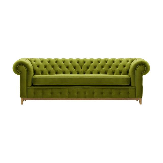 Sofa Fryar Marlow Home Co. Beinfarbe: Eiche, Farbe der Polsterung: Olivgrün, Größe: 78 cm H x 244 cm B x 92 cm T on Productcaster.