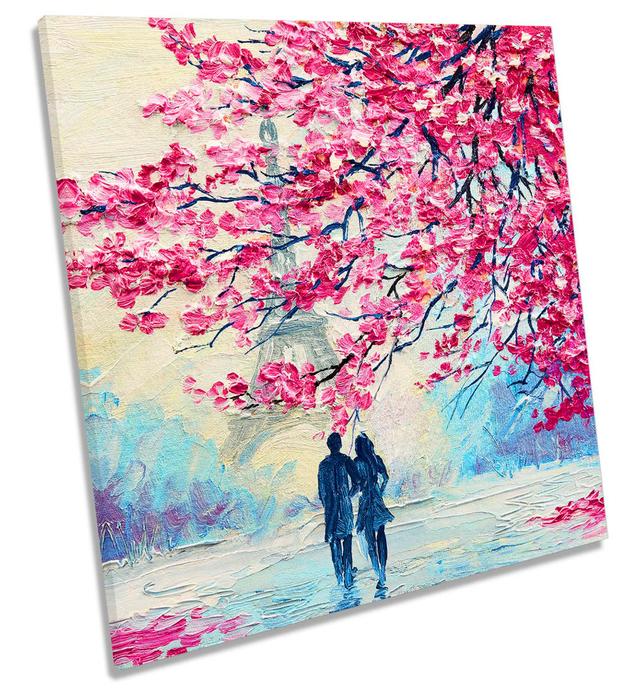 Umbrella Paris Eiffel Tower Blossom - Wrapped Canvas Painting ClassicLiving Size: 60cm H x 60cm W x 2cm D on Productcaster.