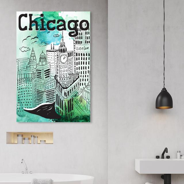 Chicago Sketch Colour - No Frame Print on Canvas East Urban Home Size: 38.1 cm H x 25.4 cm W on Productcaster.