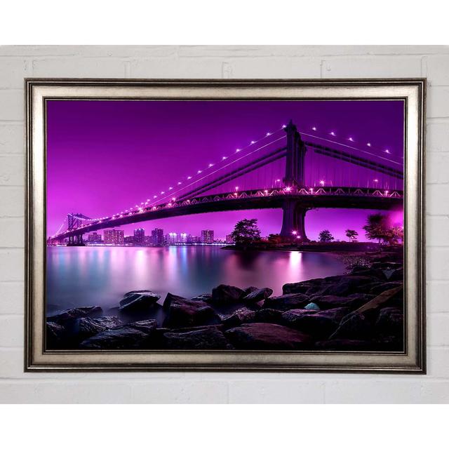 Manhattan Bridge New York City Framed Print - Picture Frame Photograph on Canvas Brayden Studio Size: 59.7cm H x 84.1cm W x 1.5cm D, Format: Gunmetal on Productcaster.