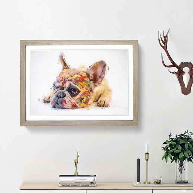 Painted French Bulldog in Abstract - Picture Frame Painting Print on MDF East Urban Home Frame Option: Oak Framed, Size: 36cm H x 48cm W x 2cm D on Productcaster.