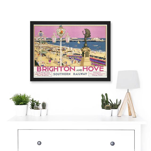 Brighton Hove Sussex Beach Resort Pier Sea Travel Railway - Picture Frame Graphic Art on Paper Happy Larry on Productcaster.