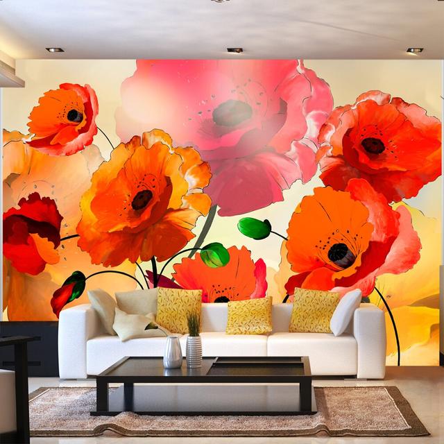 Velvet Poppies 2.45m x 350cm Wallpaper East Urban Home Size: 400 cm x 280 cm on Productcaster.