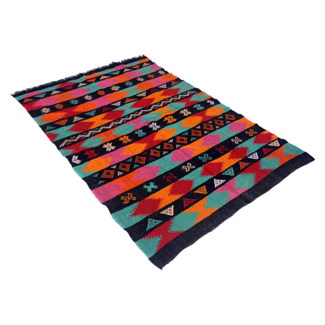 Burroughs Vintage Handmade Kilim 100% Wool Black/Red/Turquoise Rug Gracie Oaks on Productcaster.