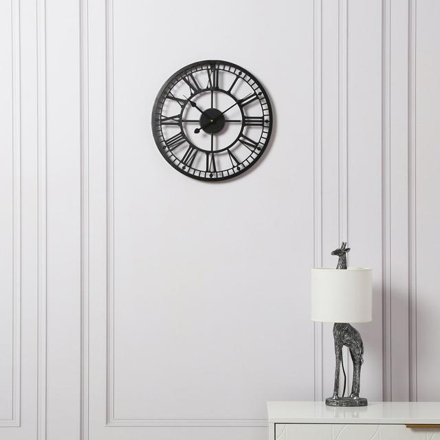 Evey - Skeleton Wall Clock with Roman Numerals Marlow Home Co. Size: 40cm H x 40cm W x 4cm D, Colour: Black on Productcaster.