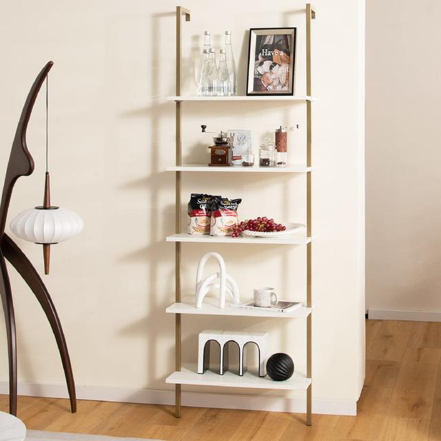 Meachum Ladder Bookcase Fairmont Park Colour: White/Gold on Productcaster.