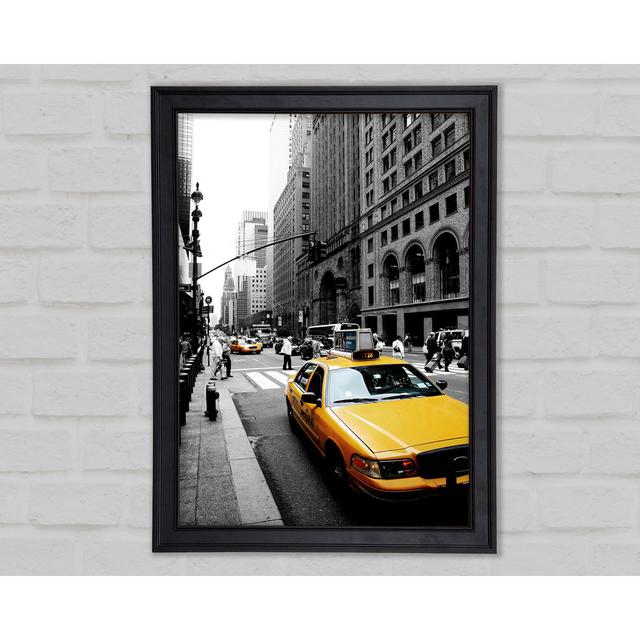 New York City Yellow Taxi Cab On B N W Framed Print Ebern Designs Size: 42cm H x 59.7cm W on Productcaster.