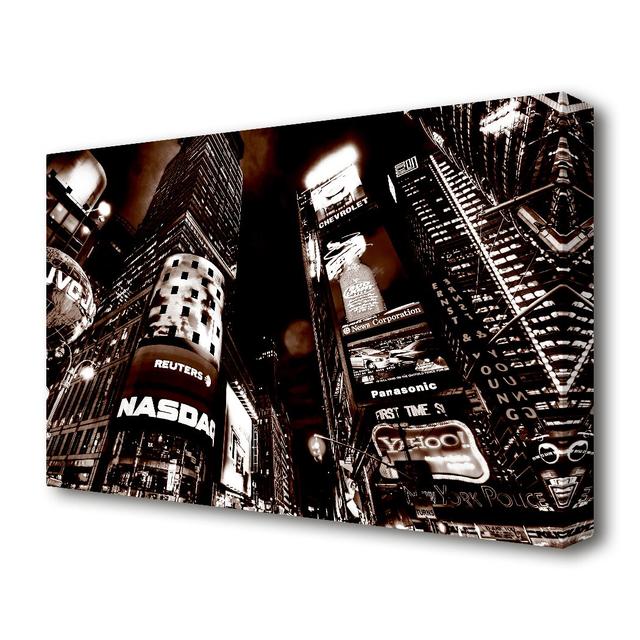 Times Square New York City Brown Architecture - Wrapped Canvas Photograph Print East Urban Home Size: 81.3 cm H x 121.9 cm W on Productcaster.