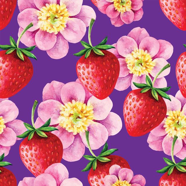 A Pattern Of Strawberries And Pink Peonies by Lublubachka - Wrapped Canvas Art Prints ClassicLiving Size: 122cm H x 122cm W x 3.8cm D on Productcaster.