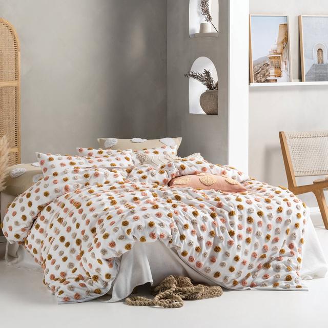 Haze Cotton Dots Duvet Cover Set with Pillowcases Linen House Size: Super King Duvet Cover + 2 Standard Pillowcases, Colour: Pink/Sand on Productcaster.