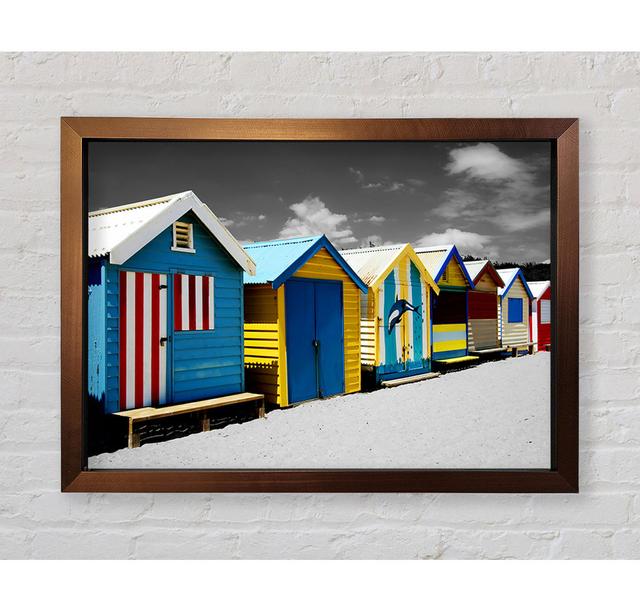 Colourful Beach Huts On B N W Framed Print Wall Art Highland Dunes Format: Bronze Framed Paper, Size: 100cm H x 141.1cm W x 3.4cm D on Productcaster.