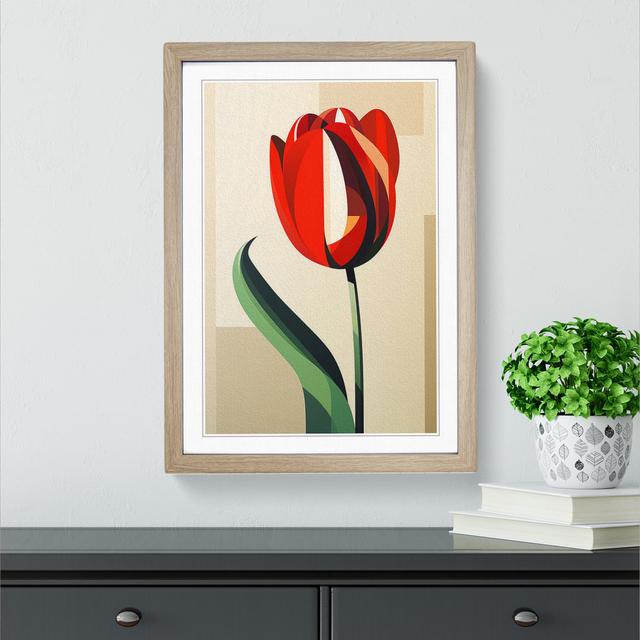 XYZ-FRM-V1223-6276 Tulip Flower Constructivism No.4 - Single Picture Frame Print on Wood Big Box Art Size: 46cm H x 34cm W x 2cm D, Frame Colour: Oak on Productcaster.