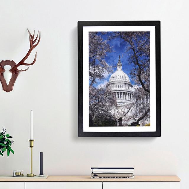 Capitol Hill & Cherry Blossom Tree - Picture Frame Graphic Art Print East Urban Home Size: 63cm H x 45cm W x 2cm D, Frame Option: Black Framed on Productcaster.