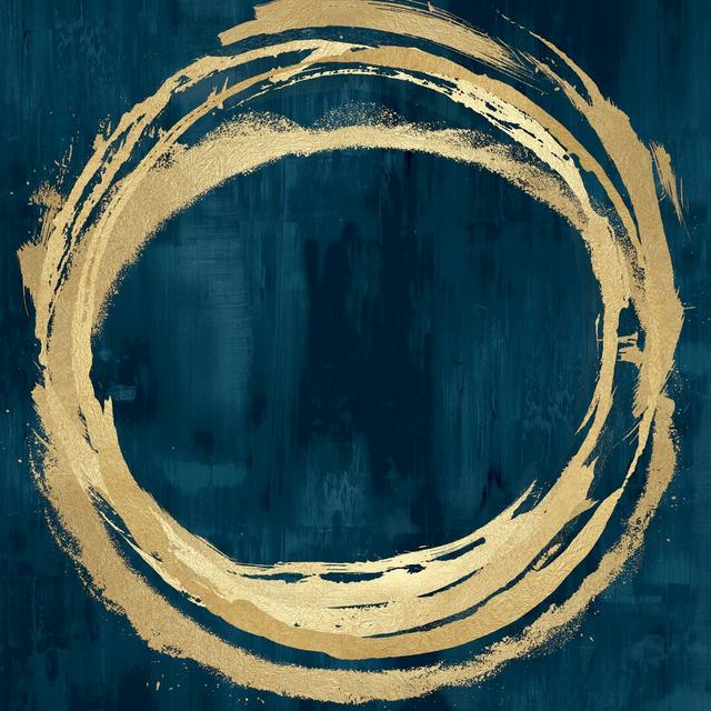 Blue and Gold Circle Abstract 1 by Natalie Harris - Wrapped Canvas Art Prints Canora Grey Size: 91cm H x 91cm W on Productcaster.