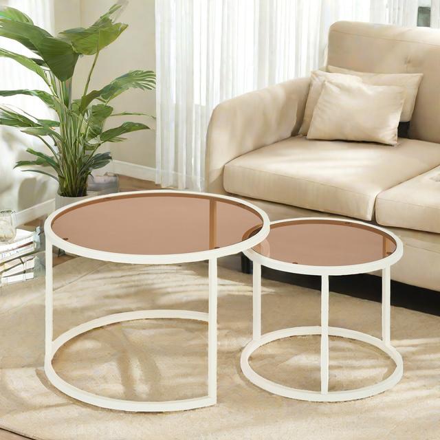 Nesting Coffee Glass Table Set Of 2, Metal Freme Side End Tables For Living Room Bedroom For Apartment Small Place Modern Industrial Simple Metro Lane on Productcaster.