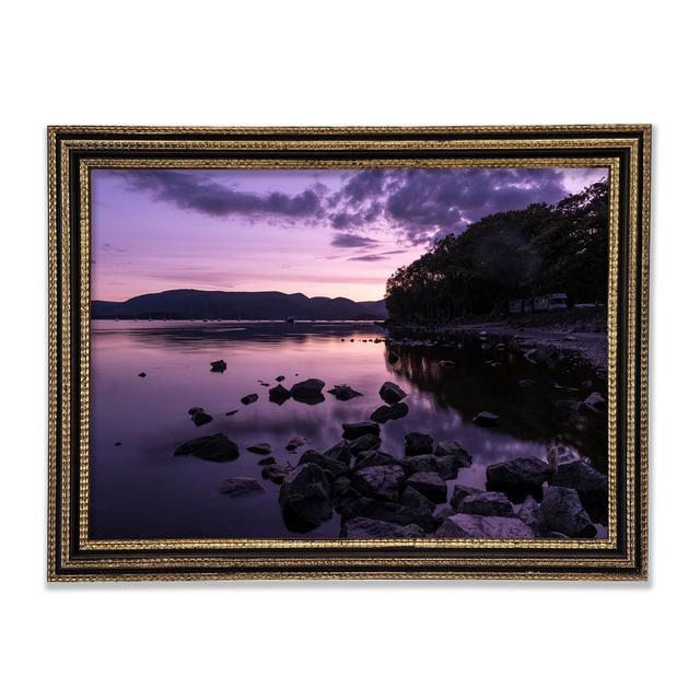 Purple Night River Framed Print House of Hampton Size: 42cm H x 59.7cm W x 3cm D, Format: Black Gold Framed Paper on Productcaster.