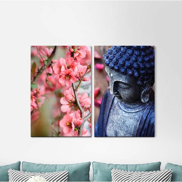 2-tlg. Leinwandbilder-Set - Fotografie „Cherry Blossom Branch Fruits Buddha Deity Meditation Positive Energy” East Urban Home on Productcaster.