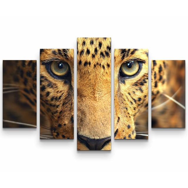 5-tlg. Leinwandbilder-Set Aufmerksamer Leopard - Portrait East Urban Home on Productcaster.