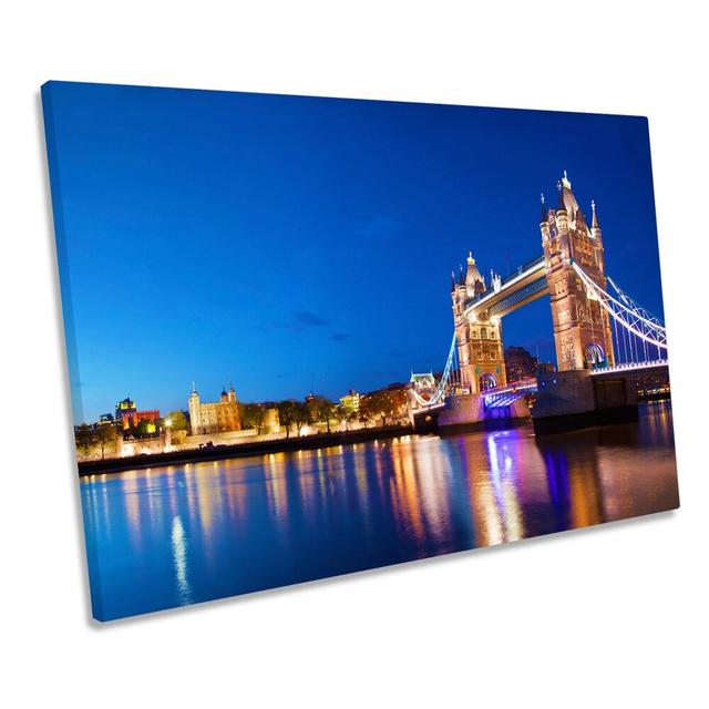 London Night Skyline Tower Bridge - Wrapped Canvas Print Ebern Designs Size: 30.5cm H x 45.7cm W on Productcaster.