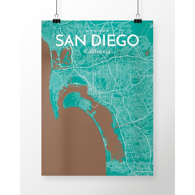 San Diego City Map - Unframed Graphic Art Print on Paper East Urban Home Size: 70cm H x 50cm W x 0.13cm D on Productcaster.