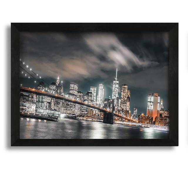 Light on the Bridge in New York Latitude Run Format: Black Framed Canvas, Size: 30cm H x 42cm W x 10cm D on Productcaster.