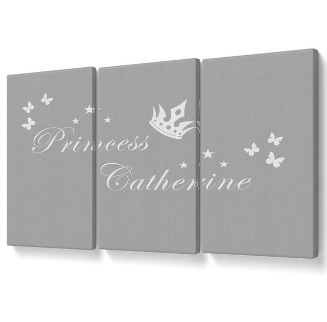 Your Own Name Princess 2 Grey White - 3 Piece Wrapped Canvas Graphic Art Maturi Size: 142.2cm H x 304.8cm W on Productcaster.