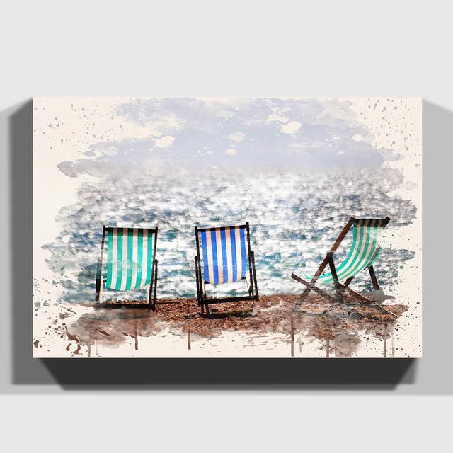 'Landscape Brighton Beach Deckchairs' Painting on Canvas East Urban Home Size: 50cm H x 76cm W on Productcaster.