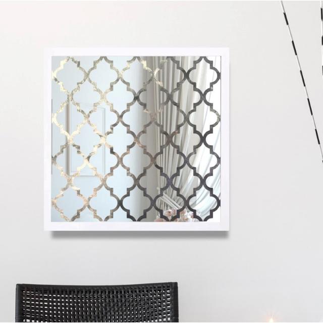 'Arabesque Silver' Framed Graphic Art Print on Glass East Urban Home Size: 107cm H x 107cm W on Productcaster.