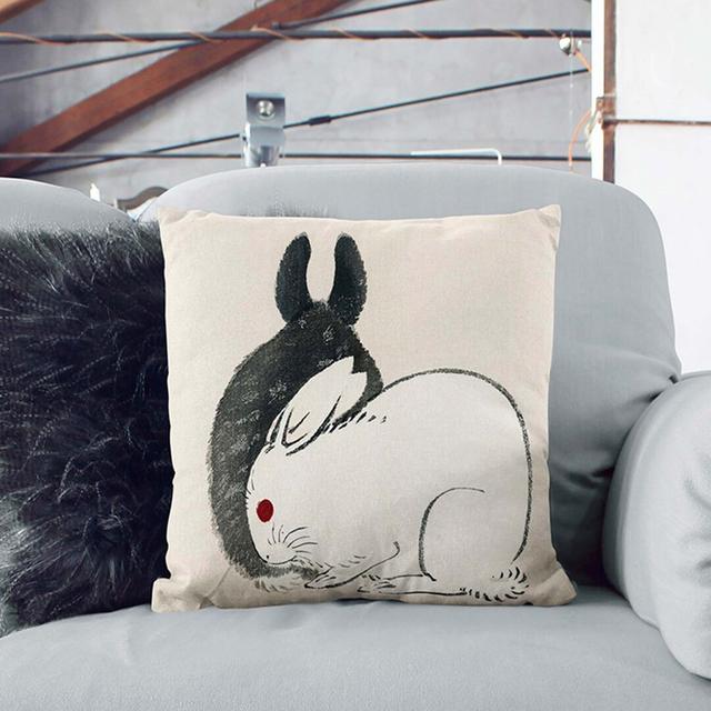 Rabbits Square Throw Cushion East Urban Home Backing Colour: Stone, Size: 55 x 55 cm on Productcaster.