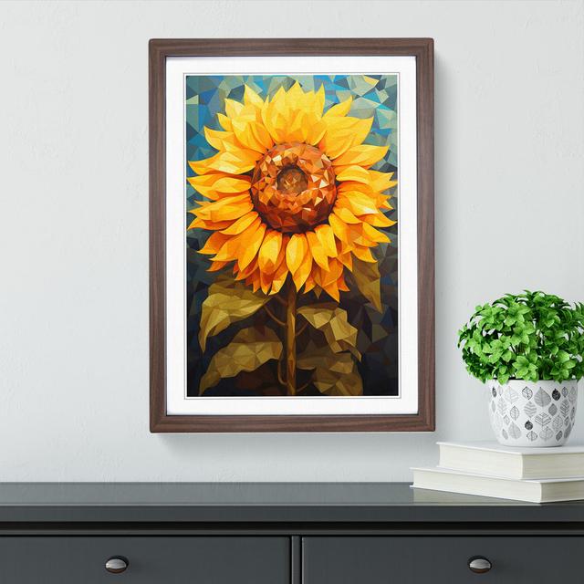 XYZ-FRM-V1223-1598 Sunflower Geometric - Single Picture Frame Print on Wood Big Box Art Size: 64cm H x 46cm W x 2cm D, Frame Colour: Walnut on Productcaster.