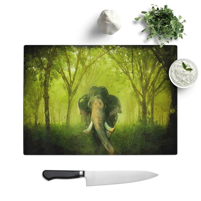 Glass Marvellous Elephant in A Green Forest in Abstract Chopping Board East Urban Home Size: 28.5 cm W x 20 cm L on Productcaster.