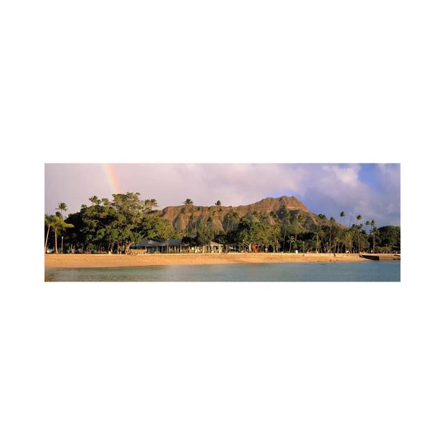 USA, Hawaii, Oahu, Honolulu, Diamond Head St Park, View of a Rainbow over a Beach Resort - Wrapped Canvas Panoramic Photograph Union Rustic Size: 60.9 on Productcaster.