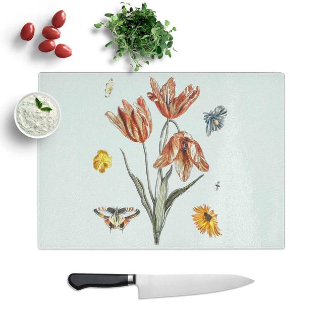 Tempered Glass Butterflies and Flower Chopping Board East Urban Home Size: 39 cm W x 28.5 cm L on Productcaster.