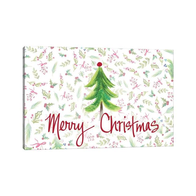 Merry Christmas Tree by Ani Del Sol - Wrapped Canvas Typography The Seasonal Aisle Size: 45.72cm H x 66.04cm W x 1.91cm D on Productcaster.