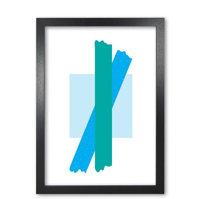 'Blue Square with Blue and Teal Bow Abstract' Graphic Art East Urban Home Format: Black Grain Frame, Size: 42 cm H x 30 cm W x 5 cm D on Productcaster.