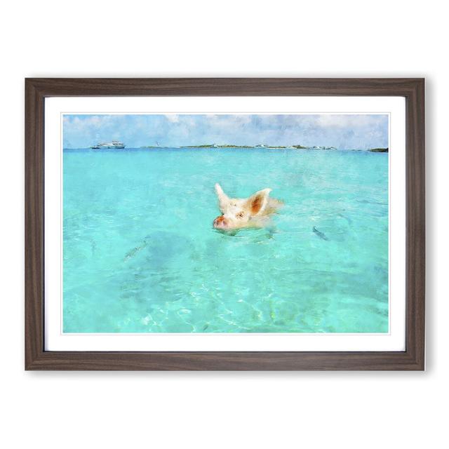 Swimming Pig - Picture Frame Painting East Urban Home Frame Option: Walnut Framed, Size: 48cm H x 65cm W x 2cm D on Productcaster.