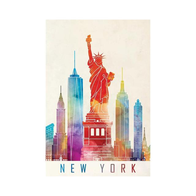 New York Landmarks Watercolour by Paul Rommer - Wrapped Canvas Painting Wayfair Samples Size: 45.72cm H x 30.48cm W x 1.91cm D on Productcaster.