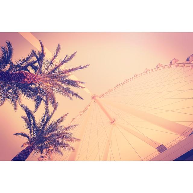 Retro Vintage Toned Photo of Palms and Ferris Wheel by Maciej Bledowski - Wrapped Canvas Photograph Bay Isle Home Size: 61cm H x 91cm W x 3.8cm D on Productcaster.