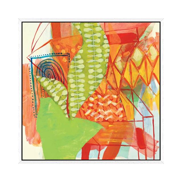 Orange Chair with Potted Plant and Beach Towel by Pamela Staker - Painting Print on Canvas Ebern Designs Format: White Framed, Size: 93.98cm H x 93.98 on Productcaster.