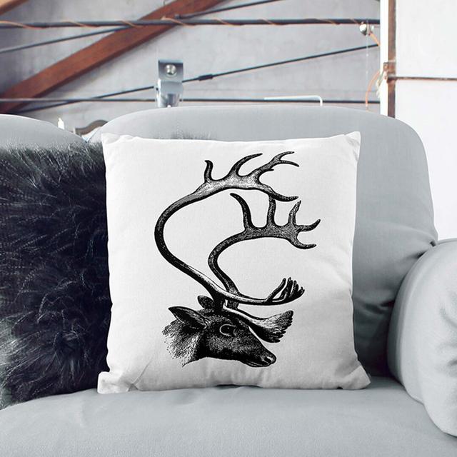 A Deer with Antlers Illustration in Black and White Cushion with Filling East Urban Home Size: 55 x 55 cm, Backing Colour: Stone on Productcaster.