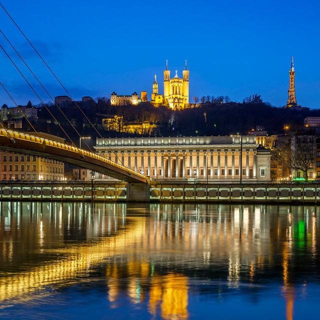 View of Saone River at Lyon by Night by Vwalakte - Wrapped Canvas Photograph Latitude Run Size: 51cm H x 51cm W x 3.8 cm D on Productcaster.